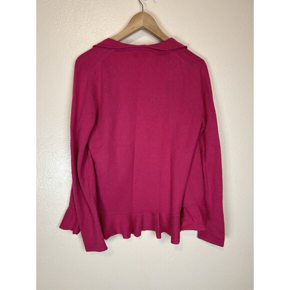 Forte 100% Cashmere M Sweater Cardigan Pink Ruffle Neck Open Front Knit - Picture 2 of 3